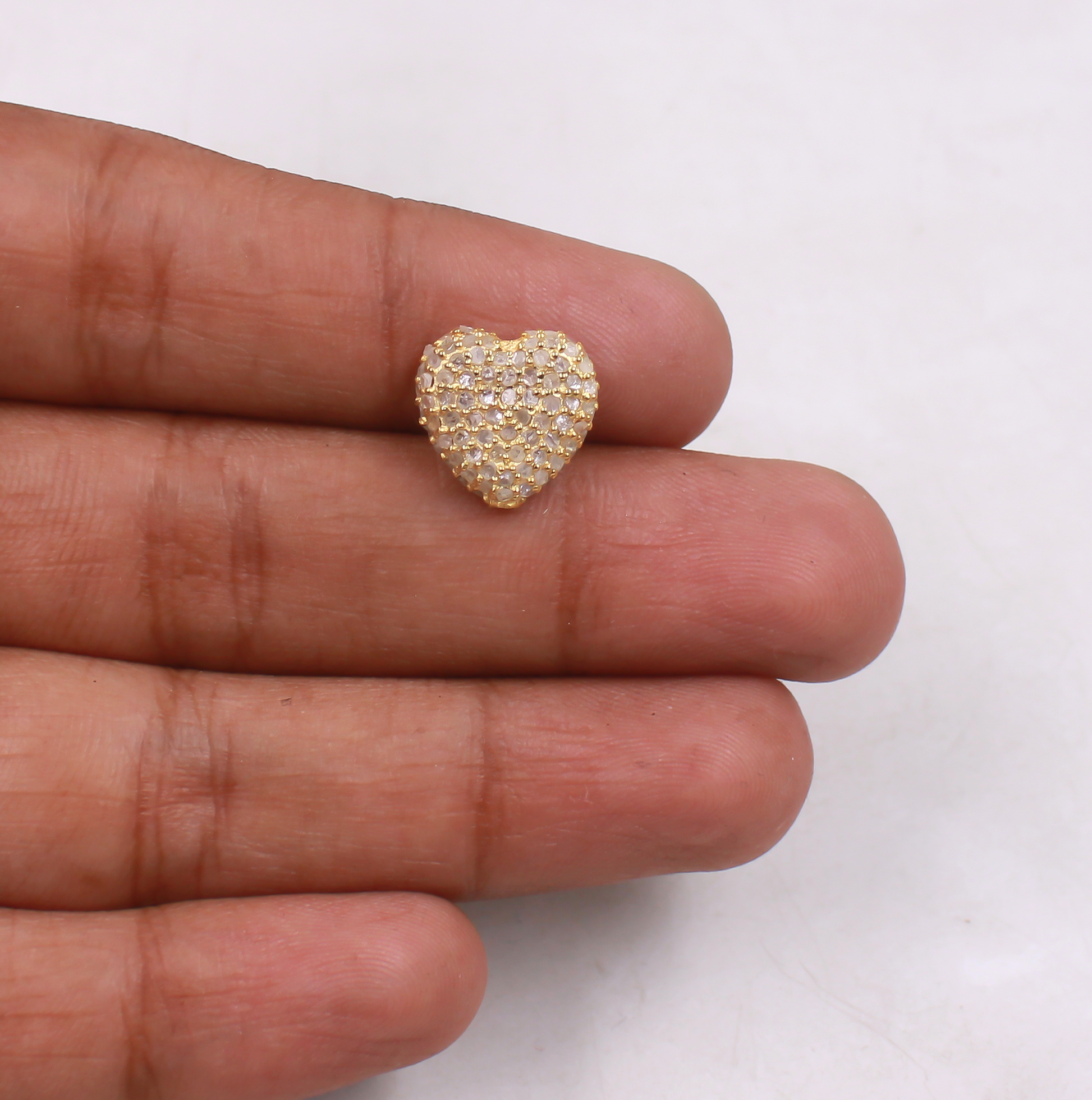 Gold plated heart bead with natural rosecut diamonds