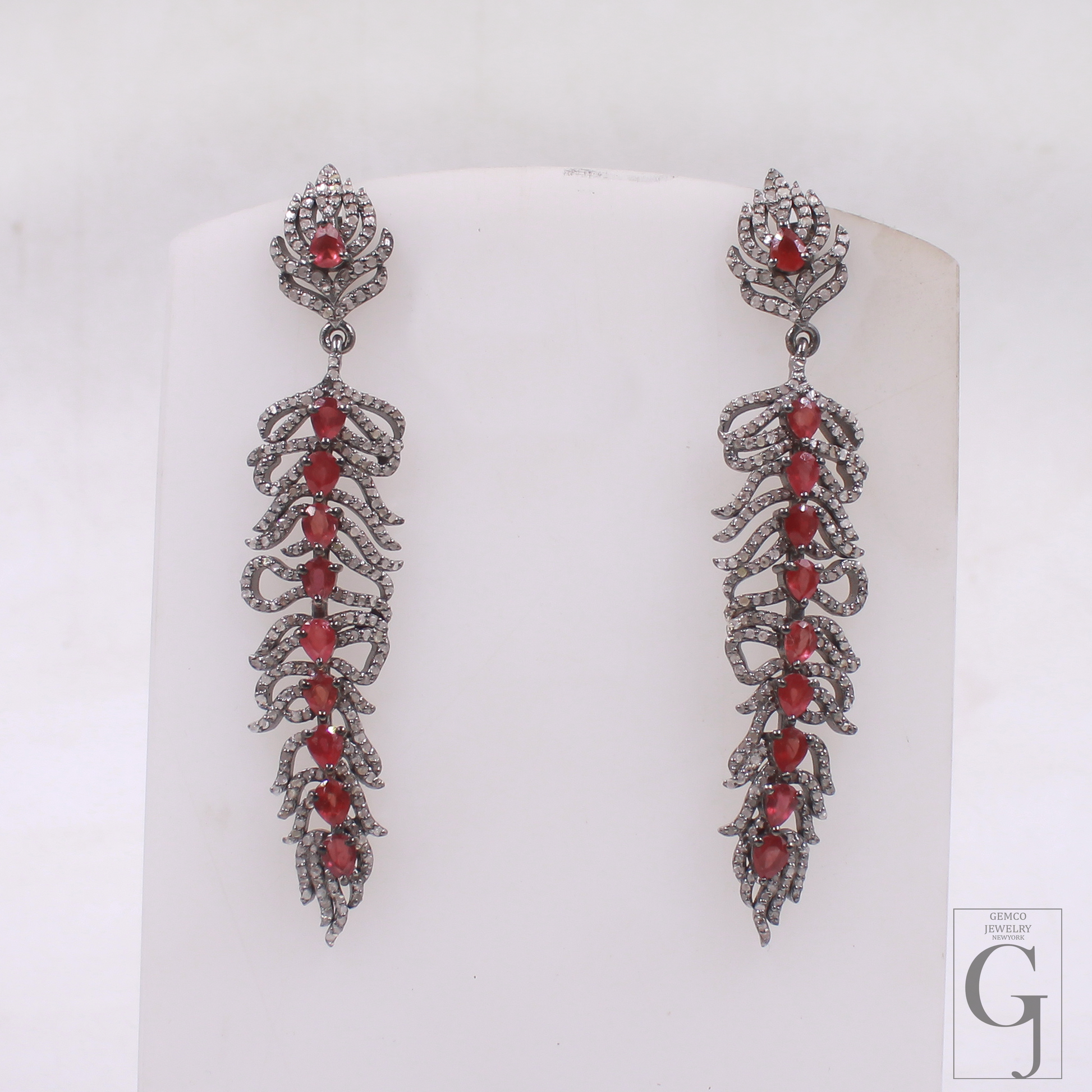 Natural Ruby Earrings With Pave Diamonds In 925 Sterling Silver – Handmade Luxury Jewelry Pair