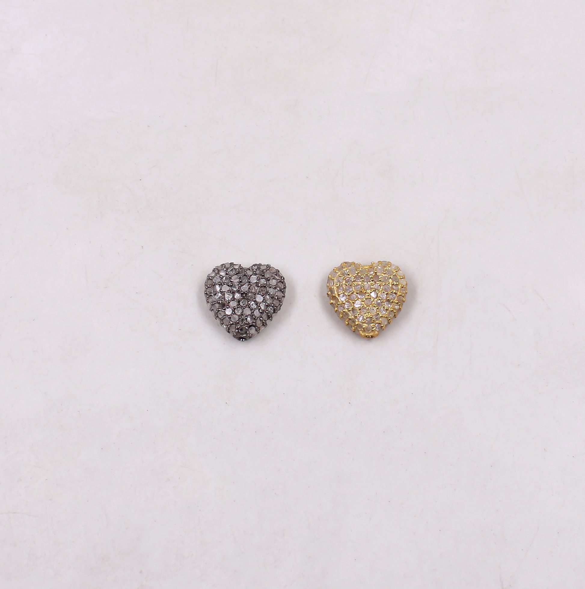 Oxidized 925 silver heart bead with artisan pave diamond work