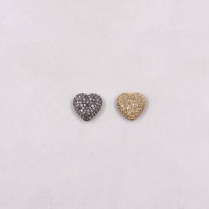 Oxidized 925 silver heart bead with artisan pave diamond work