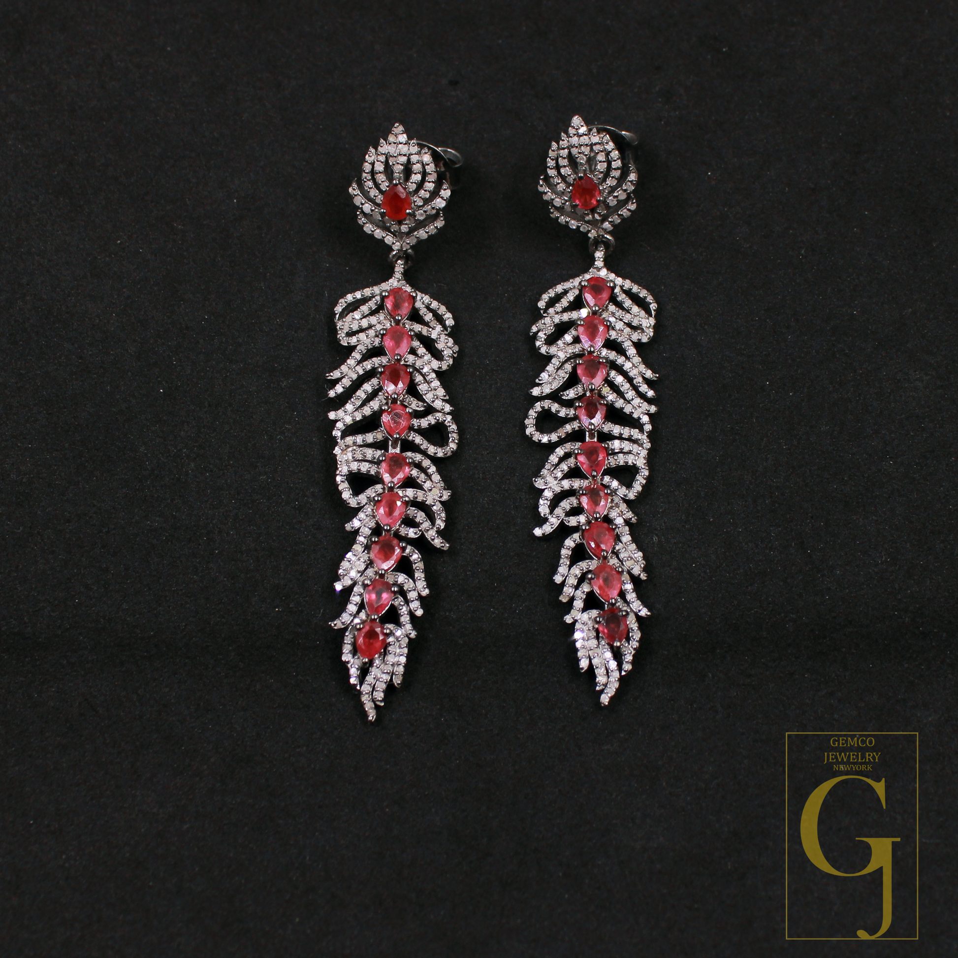 Natural Ruby Earrings With Pave Diamonds In 925 Sterling Silver – Handmade Luxury Jewelry Pair