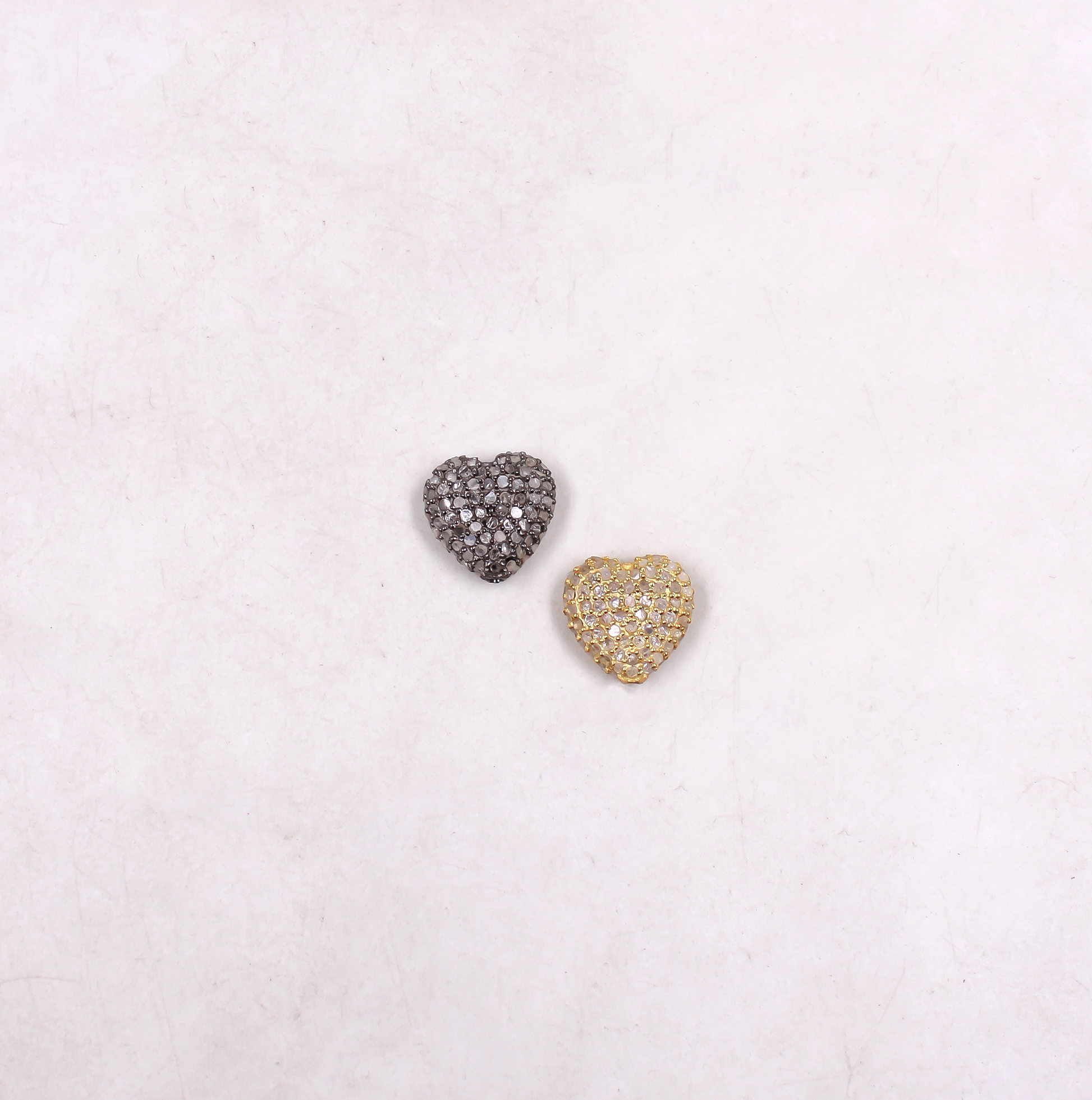 Luxury handmade silver heart bead with diamonds