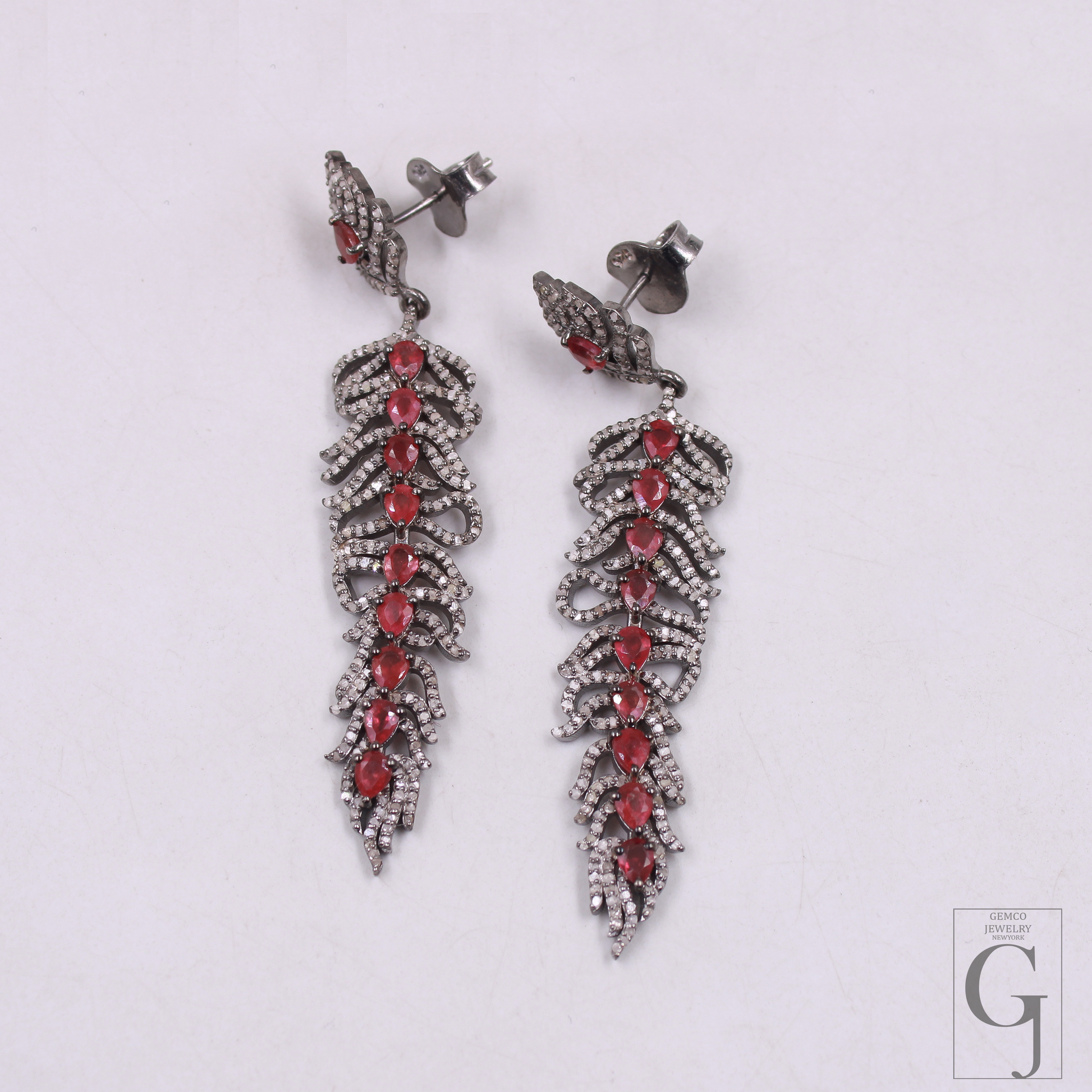 Natural Ruby Earrings With Pave Diamonds In 925 Sterling Silver – Handmade Luxury Jewelry Pair