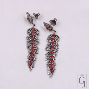 Natural Ruby Earrings With Pave Diamonds In 925 Sterling Silver – Handmade Luxury Jewelry Pair