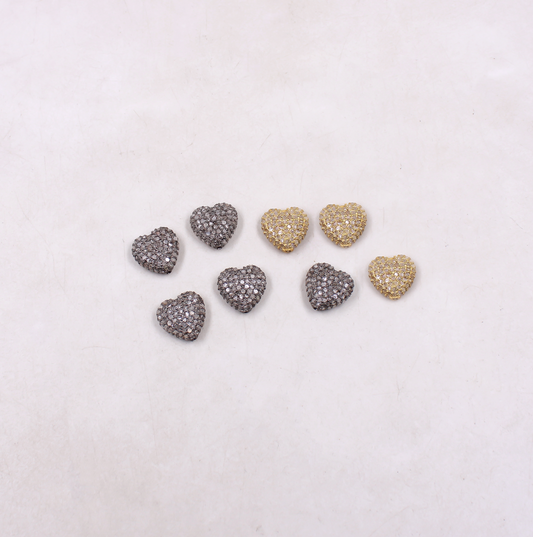 Heart shape pave diamond bead in 925 sterling silver
