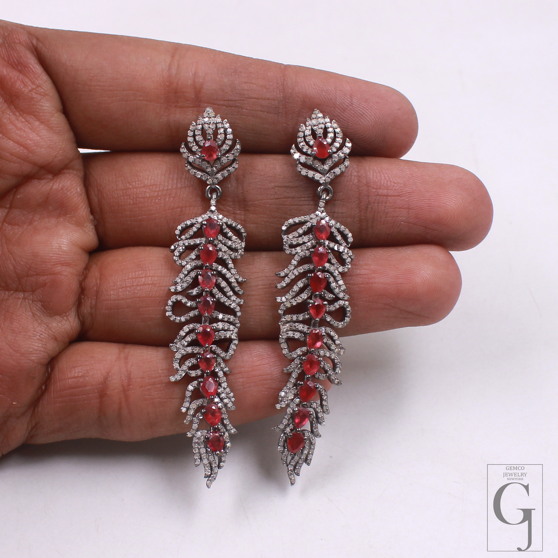 Natural Ruby Earrings With Pave Diamonds In 925 Sterling Silver – Handmade Luxury Jewelry Pair