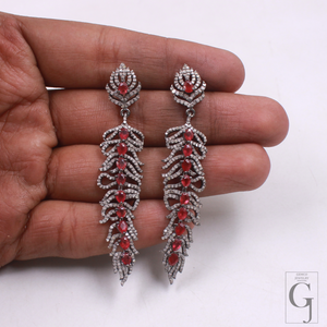 Natural Ruby Earrings With Pave Diamonds In 925 Sterling Silver – Handmade Luxury Jewelry Pair