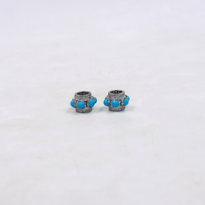 Designer turquoise and diamond bead in oxidized sterling silver