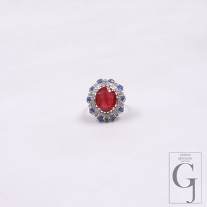 Natural Ruby And Tanzanite Ring With Pave Diamonds - 925 Sterling Silver, Beautiful Ruby Ring Anniversary