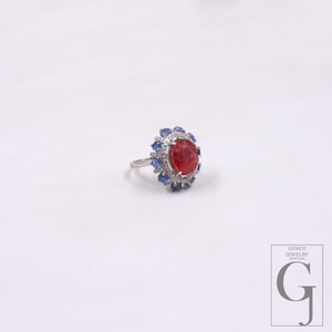 Natural Ruby And Tanzanite Ring With Pave Diamonds - 925 Sterling Silver, Beautiful Ruby Ring Anniversary