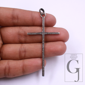 Pave Diamonds Cross Pendant In 925 Sterling Silver - Handmade Jewelry Gift For Her