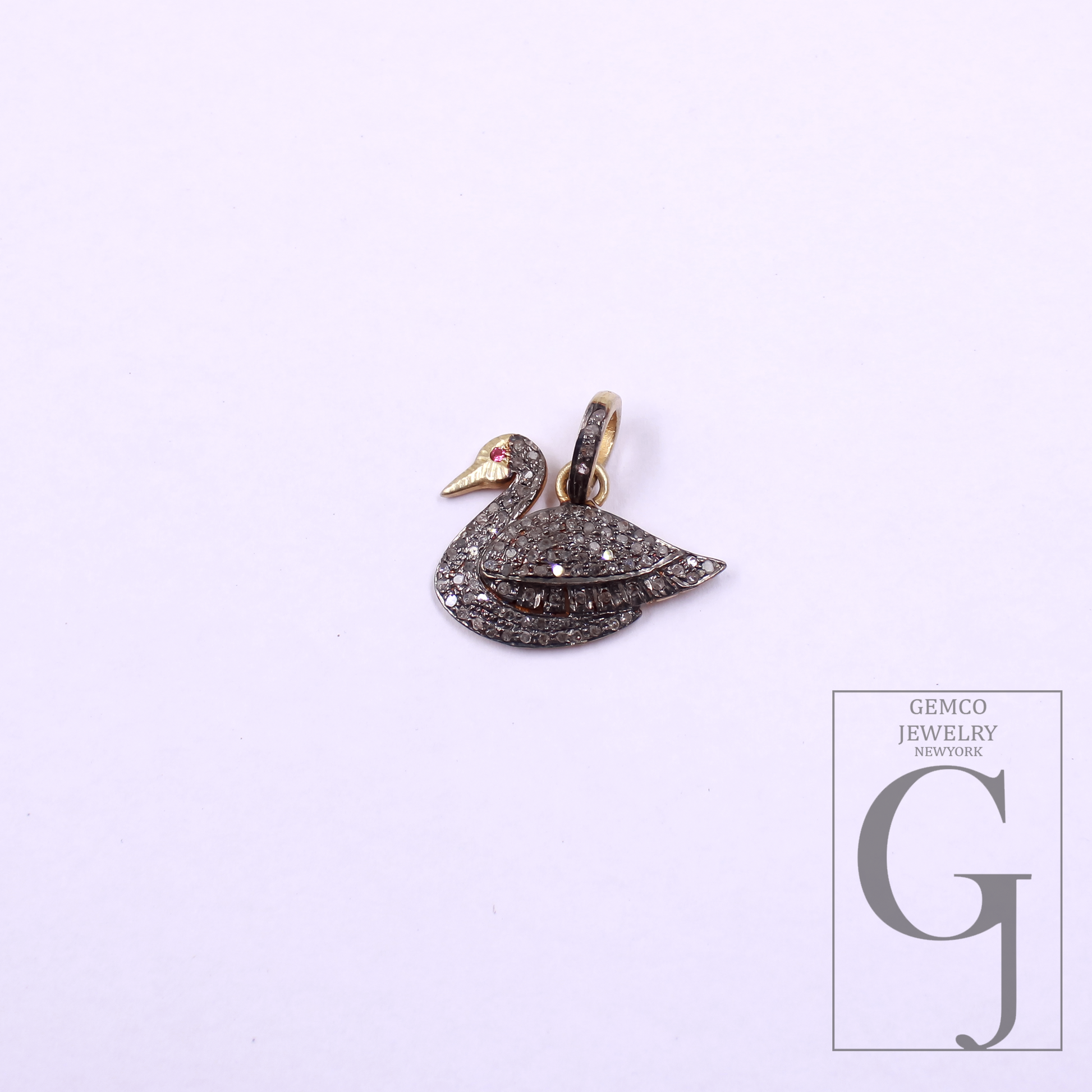 Beautiful Duck Pendant With Rosecut Pave Diamonds Vermeil Gold In 925 Sterling Silver, Handmade Pendant Gift For Her