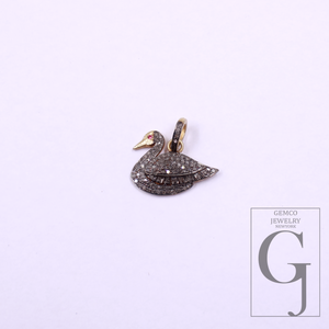Beautiful Duck Pendant With Rosecut Pave Diamonds Vermeil Gold In 925 Sterling Silver, Handmade Pendant Gift For Her