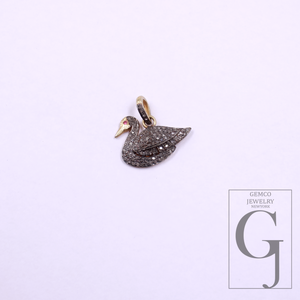 Beautiful Duck Pendant With Rosecut Pave Diamonds Vermeil Gold In 925 Sterling Silver, Handmade Pendant Gift For Her