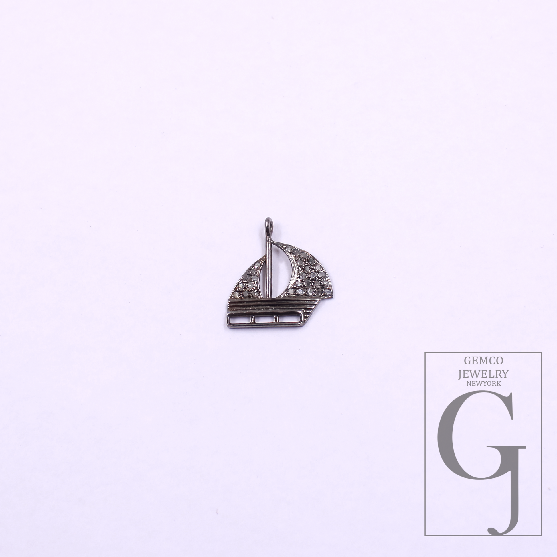 Designer Boat Pendant With Rosecut Pave Diamonds In 925 Sterling Silver - Handmade Jewelry Gift For Her