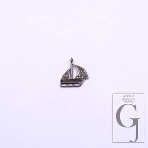Designer Boat Pendant With Rosecut Pave Diamonds In 925 Sterling Silver - Handmade Jewelry Gift For Her
