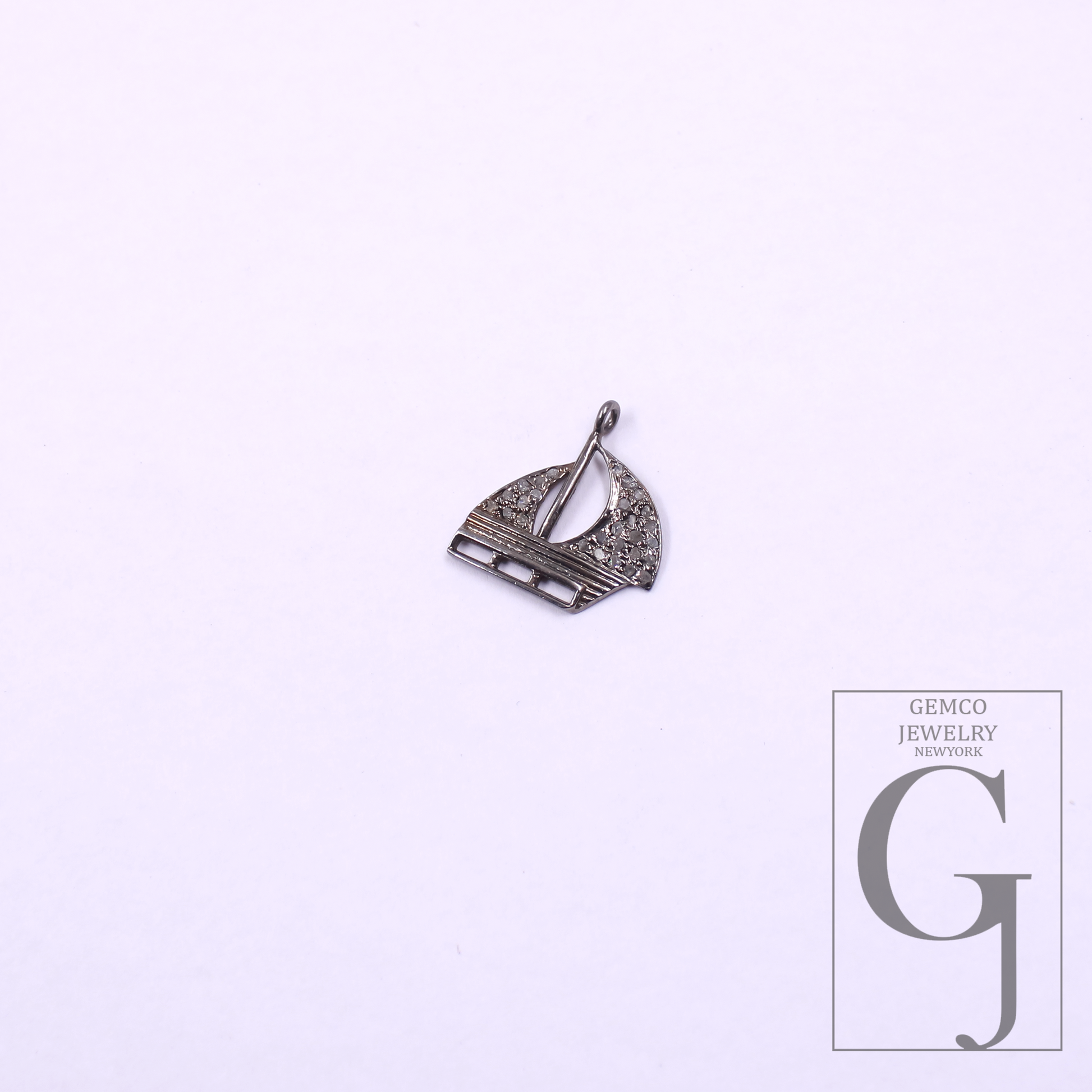 Designer Boat Pendant With Rosecut Pave Diamonds In 925 Sterling Silver - Handmade Jewelry Gift For Her