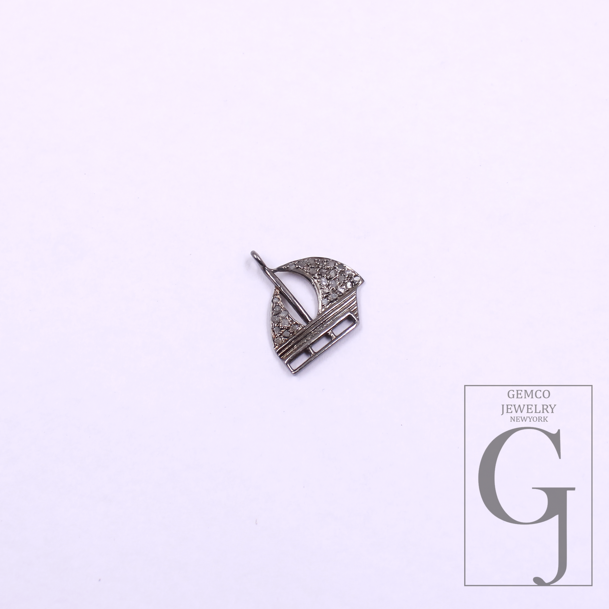 Designer Boat Pendant With Rosecut Pave Diamonds In 925 Sterling Silver - Handmade Jewelry Gift For Her