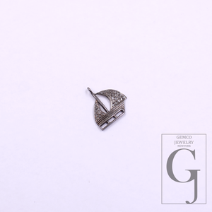 Designer Boat Pendant With Rosecut Pave Diamonds In 925 Sterling Silver - Handmade Jewelry Gift For Her