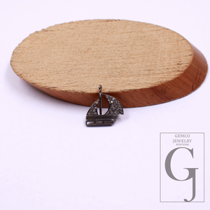 Designer Boat Pendant With Rosecut Pave Diamonds In 925 Sterling Silver - Handmade Jewelry Gift For Her