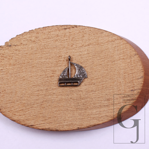 Designer Boat Pendant With Rosecut Pave Diamonds In 925 Sterling Silver - Handmade Jewelry Gift For Her