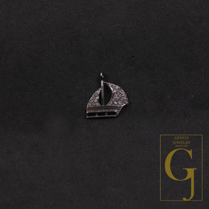 Designer Boat Pendant With Rosecut Pave Diamonds In 925 Sterling Silver - Handmade Jewelry Gift For Her