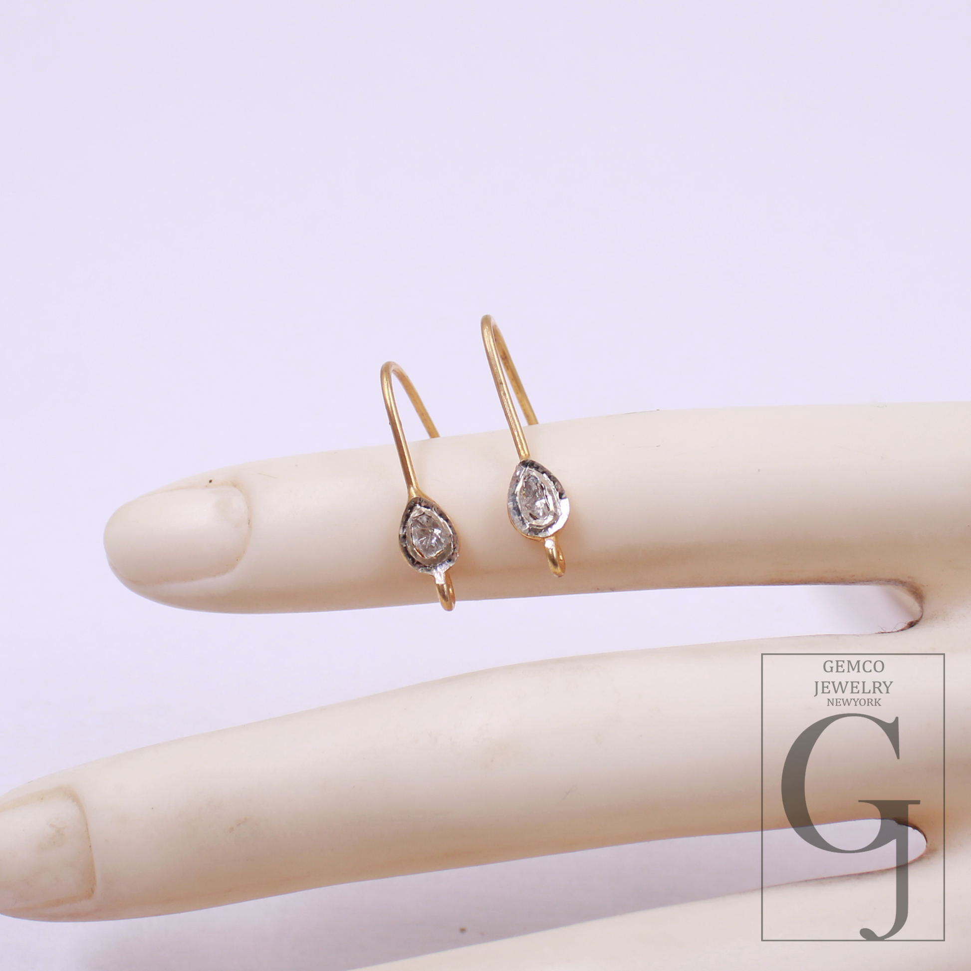 Designer Diamond Earring Hooks – Rosecut Pave Diamond 925 Sterling Silver Handmade | Earring Jewelry Making Supplies