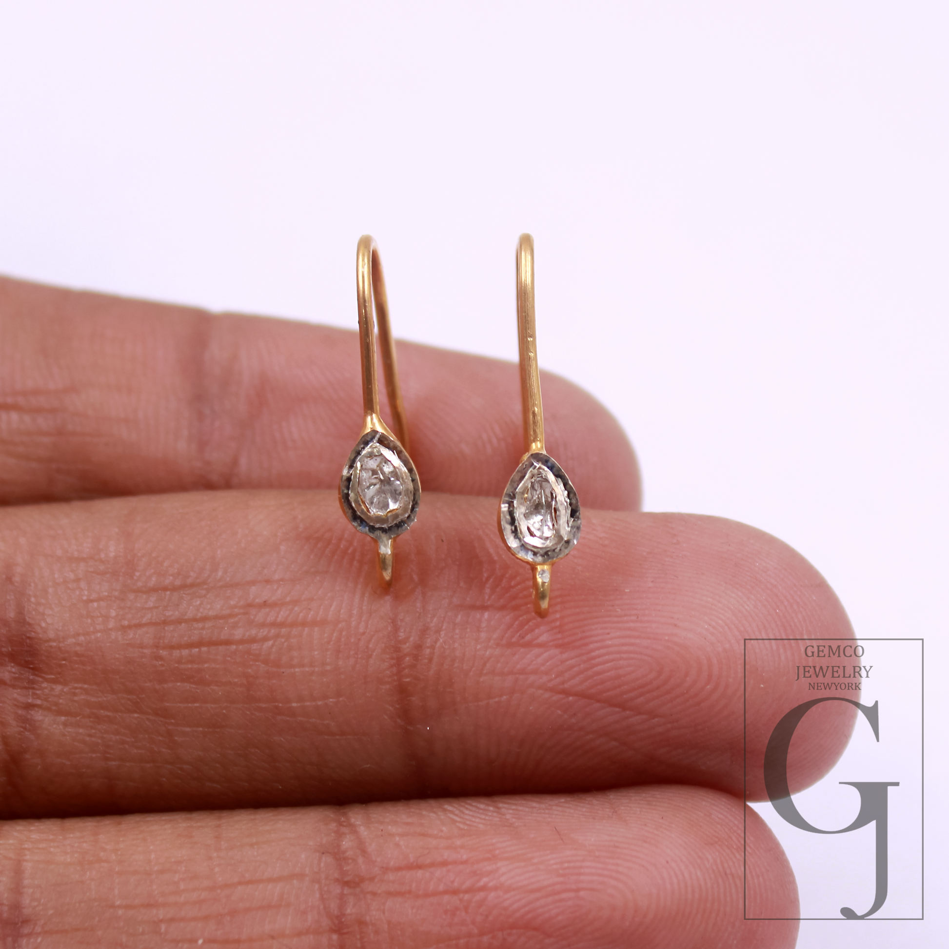 Designer Diamond Earring Hooks – Rosecut Pave Diamond 925 Sterling Silver Handmade | Earring Jewelry Making Supplies