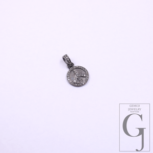 Silver pendant with peace symbol on a white background, featuring Gemco Jewelry New York logo.