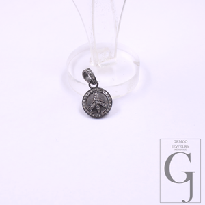Silver peace sign pendant on a white background with Gemco Jewelry New York logo.
