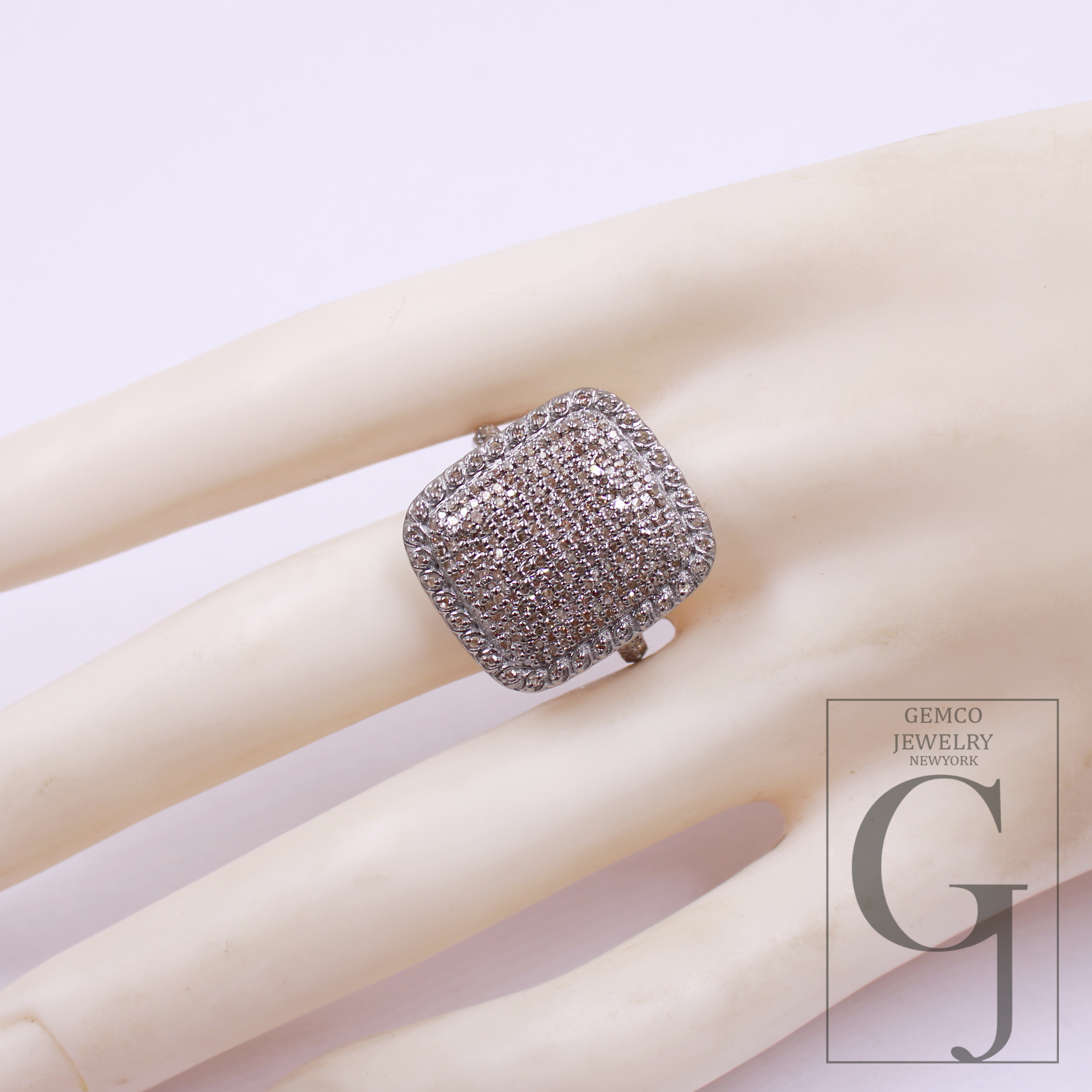 Natural Pave Diamonds Ring In 925 Sterling Silver, Beautiful Handmade Finish Diamonds Ring For Her