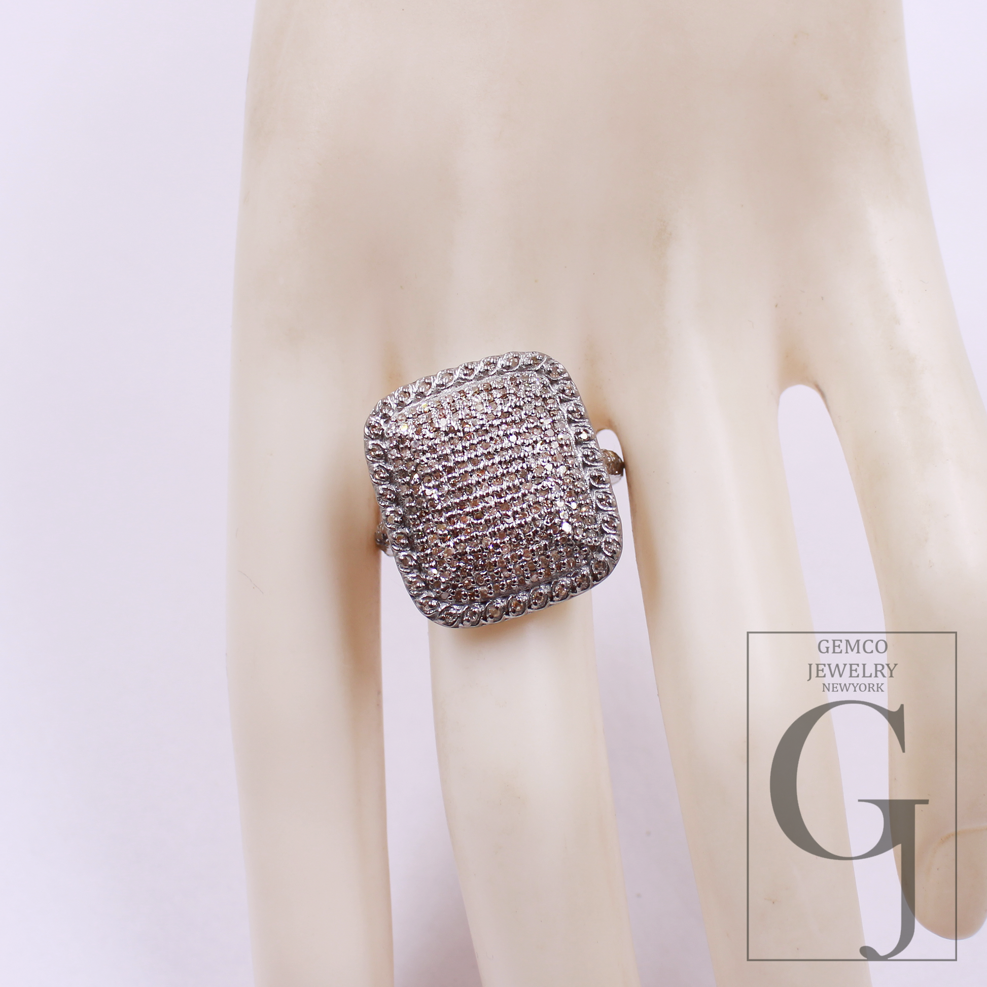 Natural Pave Diamonds Ring In 925 Sterling Silver, Beautiful Handmade Finish Diamonds Ring For Her