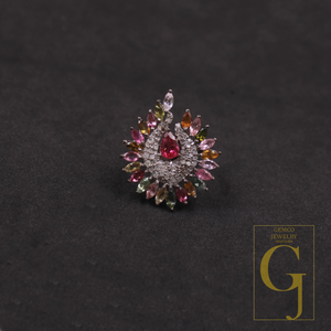 Natural Multi-Tourmaline Ring With Pave Diamonds In 925 Sterling Silver – Unique Ring For Everyday Wear