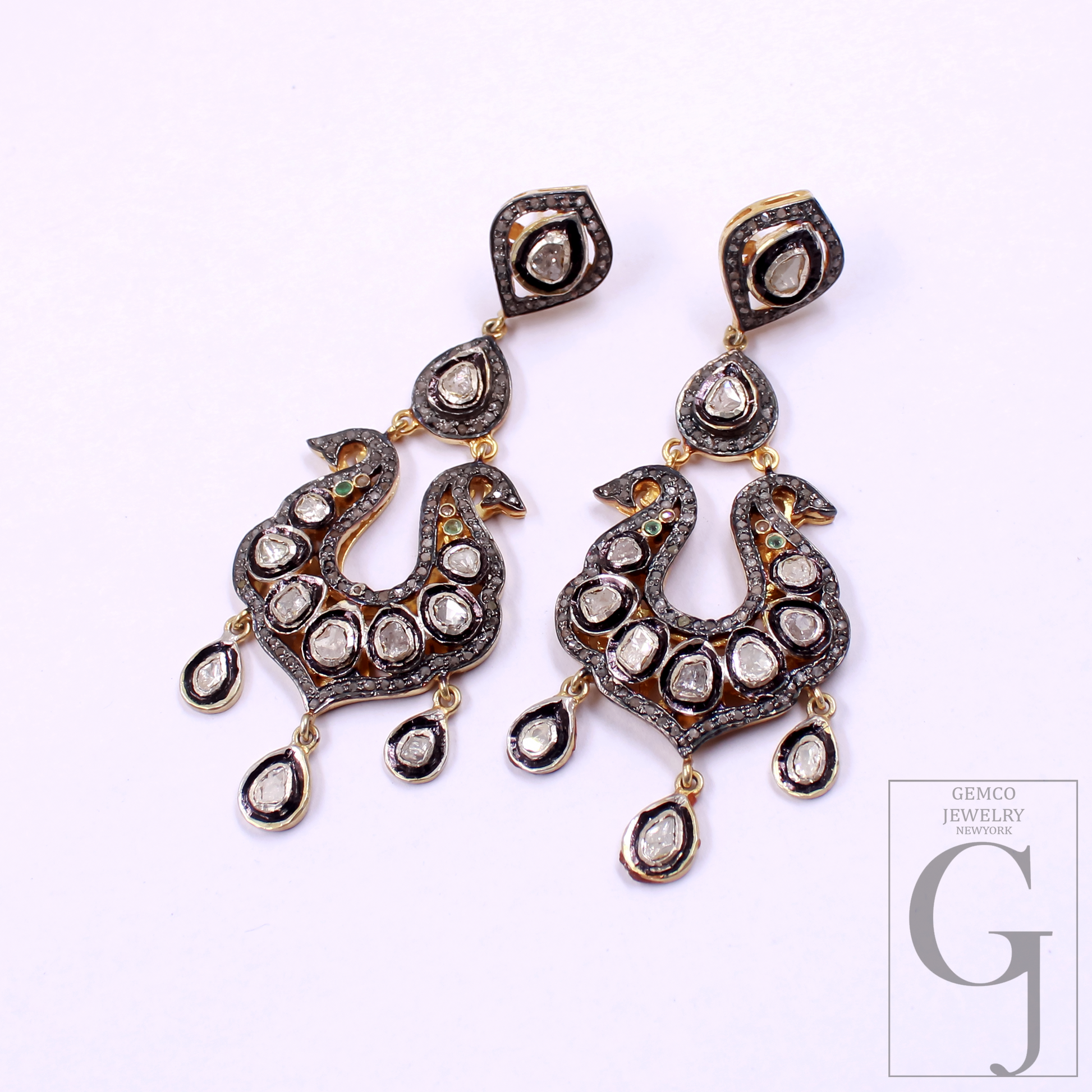 Natural Polki Diamond Drop Earrings – Vintage Gold-Plated 925 Sterling Silver Dangle Jewelry For Women