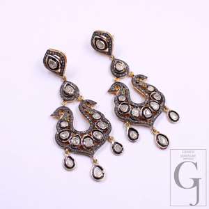Natural Polki Diamond Drop Earrings – Vintage Gold-Plated 925 Sterling Silver Dangle Jewelry For Women