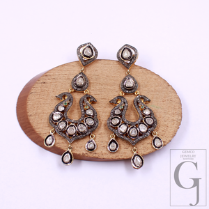 Natural Polki Diamond Drop Earrings – Vintage Gold-Plated 925 Sterling Silver Dangle Jewelry For Women