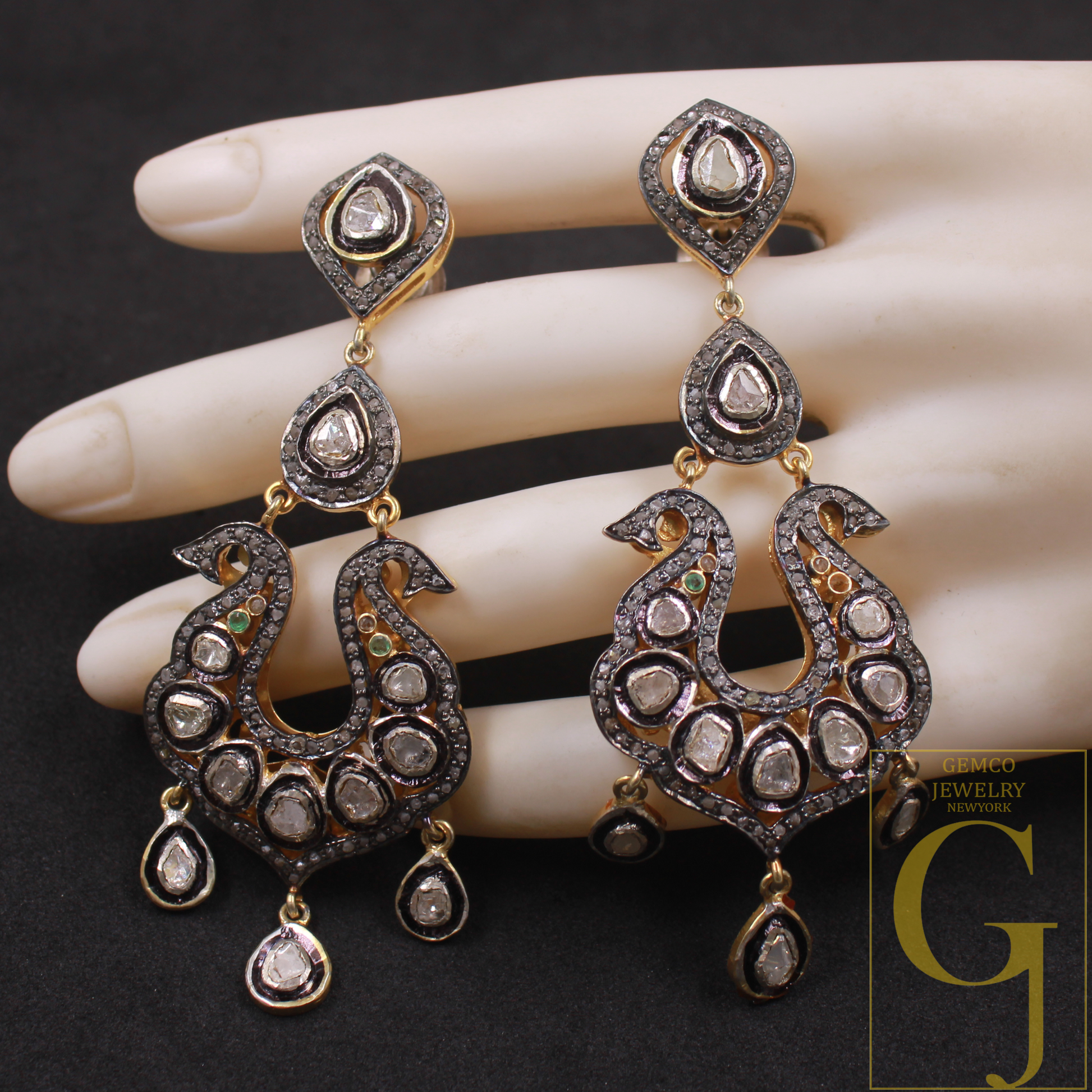 Natural Polki Diamond Drop Earrings – Vintage Gold-Plated 925 Sterling Silver Dangle Jewelry For Women