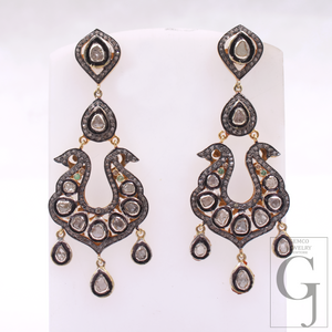 Natural Polki Diamond Drop Earrings – Vintage Gold-Plated 925 Sterling Silver Dangle Jewelry For Women