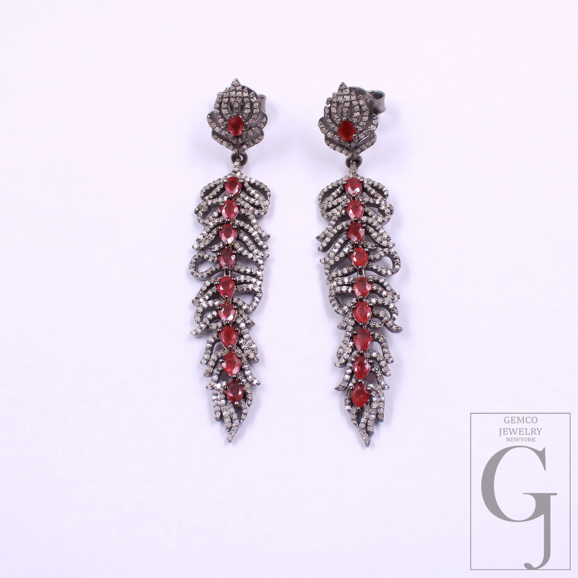 Natural Ruby Earrings With Pave Diamonds In 925 Sterling Silver – Handmade Luxury Jewelry Pair