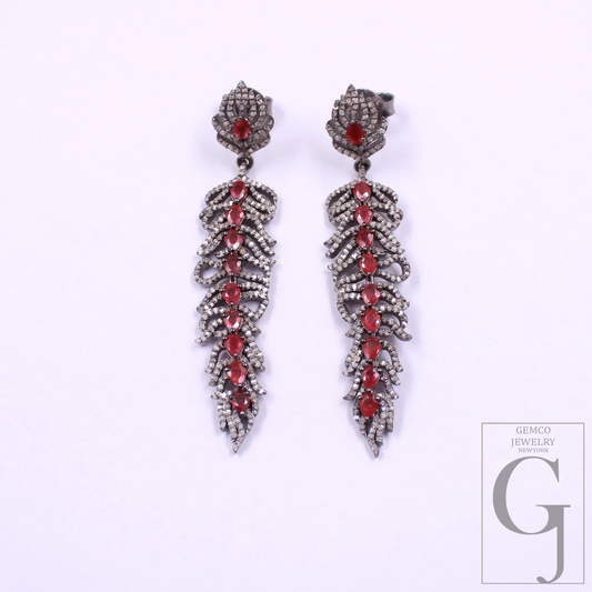 Natural Ruby Earrings With Pave Diamonds In 925 Sterling Silver – Handmade Luxury Jewelry Pair