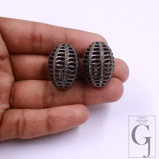 Natural Rosecut Diamonds Beads In 925 Sterling Silver, Beautiful Beads For Jewelry Making.