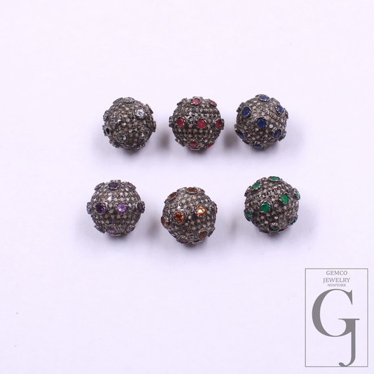 Amazing Pave Diamond Roundel Beads / Spacers Design Pave Diamond In 925 Sterling Silver Handmade Jewelry