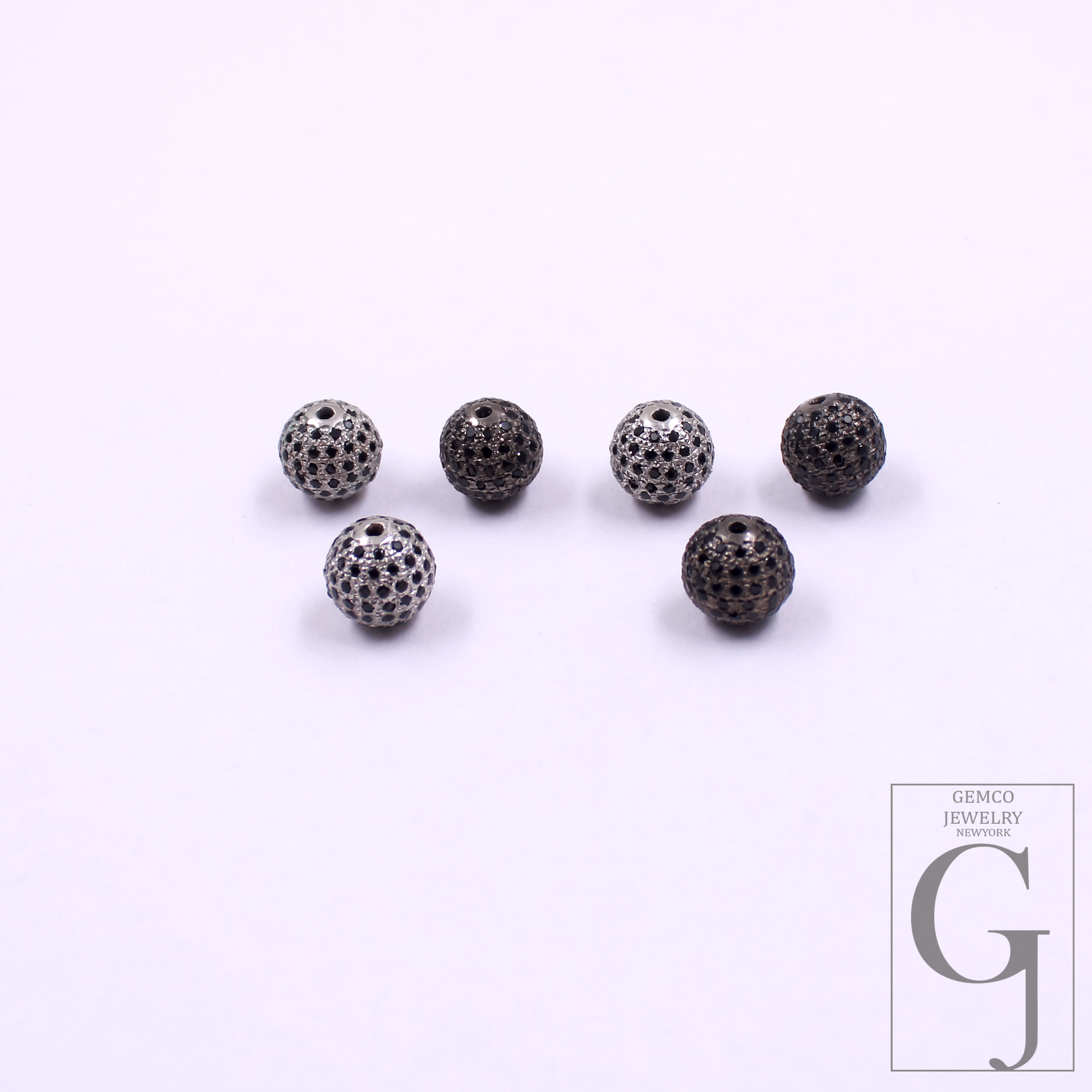 Beautiful Black Pave Diamond Ball Bead Spacer (6mm-12mm) In 925 Sterling Silver For Jewelry Supplies