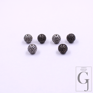Beautiful Black Pave Diamond Ball Bead Spacer (6mm-12mm) In 925 Sterling Silver For Jewelry Supplies