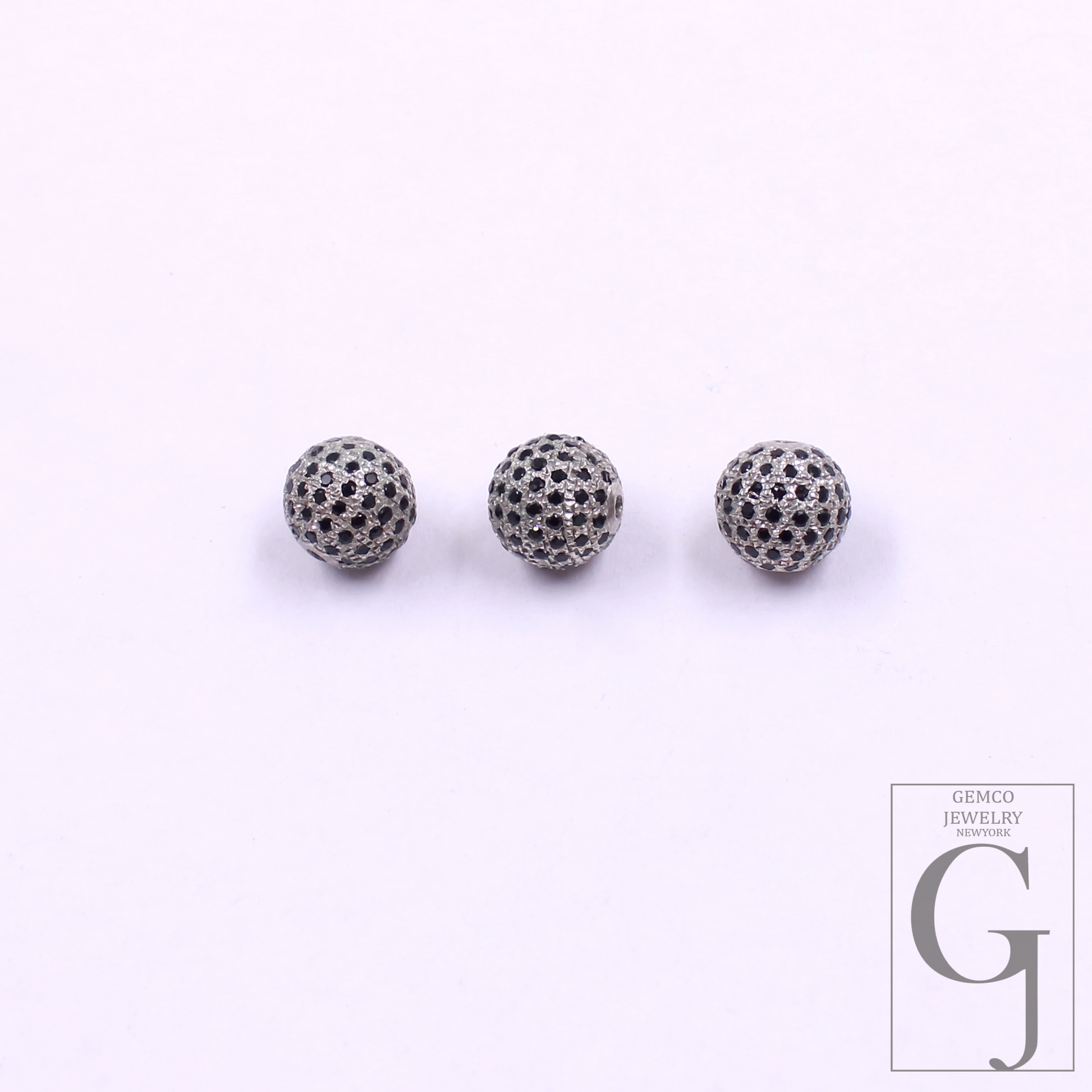 Beautiful Black Pave Diamond Ball Bead Spacer (6mm-12mm) In 925 Sterling Silver For Jewelry Supplies
