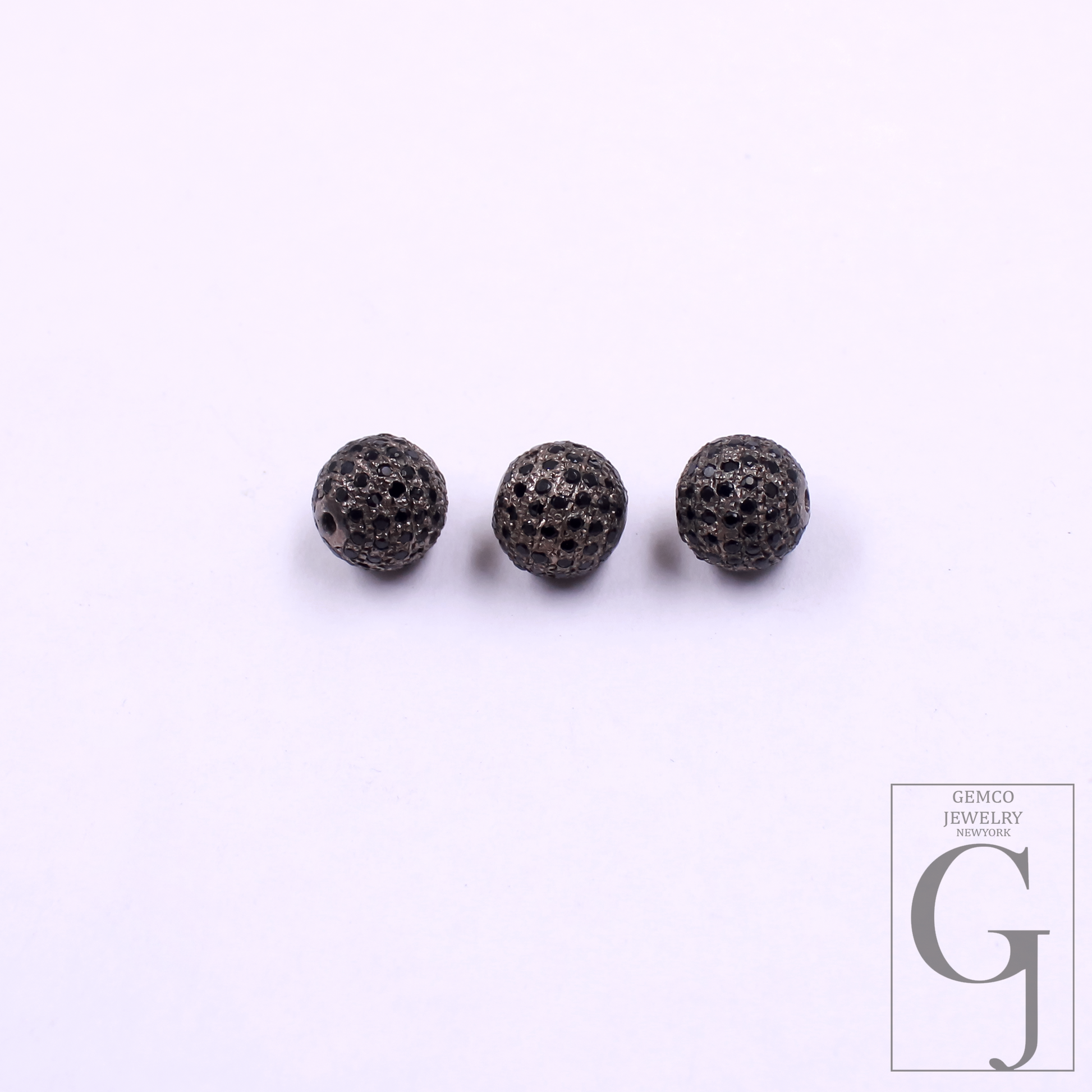 Beautiful Black Pave Diamond Ball Bead Spacer (6mm-12mm) In 925 Sterling Silver For Jewelry Supplies