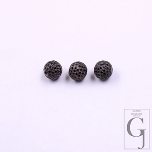 Beautiful Black Pave Diamond Ball Bead Spacer (6mm-12mm) In 925 Sterling Silver For Jewelry Supplies