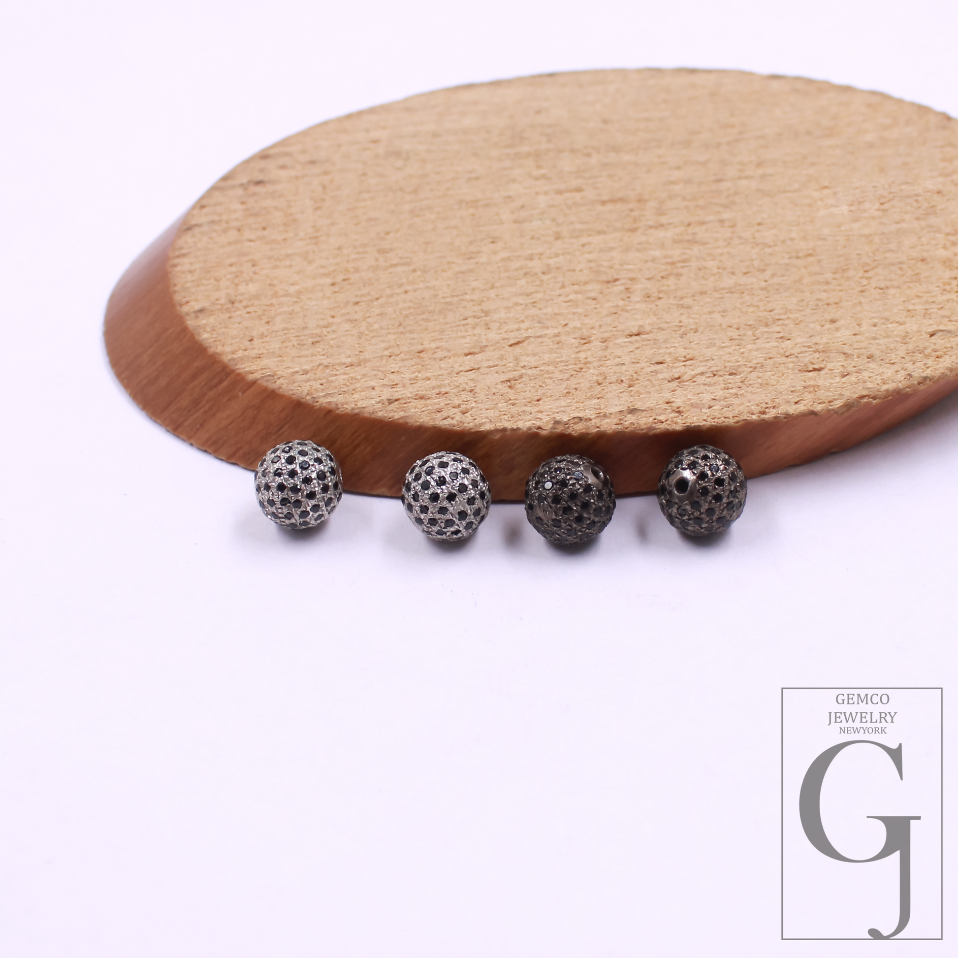 Beautiful Black Pave Diamond Ball Bead Spacer (6mm-12mm) In 925 Sterling Silver For Jewelry Supplies