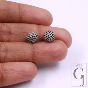 Beautiful Black Pave Diamond Ball Bead Spacer (6mm-12mm) In 925 Sterling Silver For Jewelry Supplies