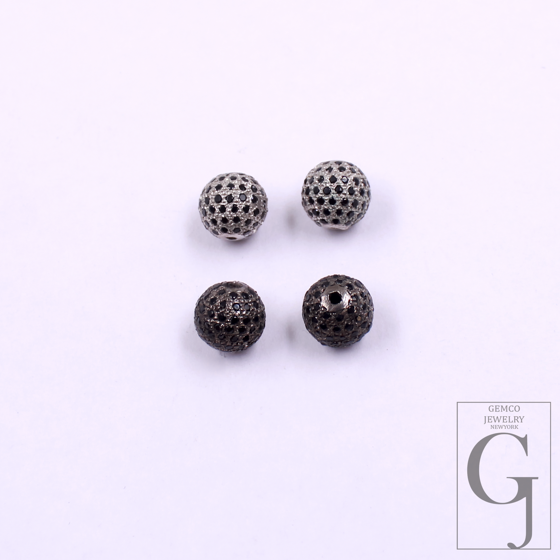 Beautiful Black Pave Diamond Ball Bead Spacer (6mm-12mm) In 925 Sterling Silver For Jewelry Supplies